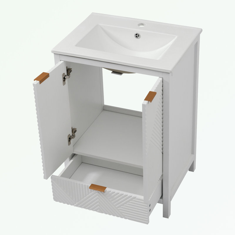 Ensemble de meuble-lavabo avec lavabo et tiroir, Blanc