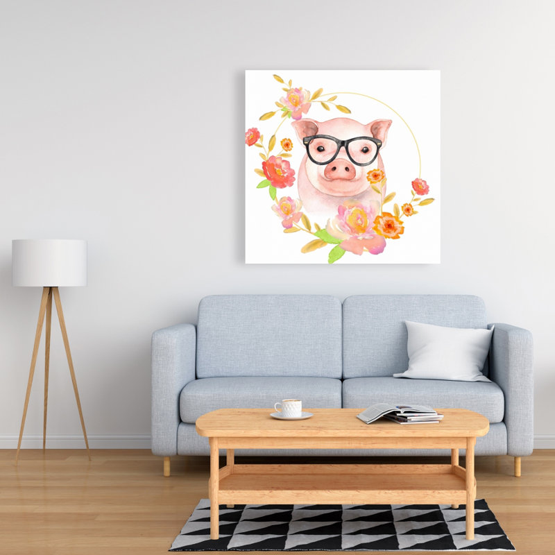 Joyeux petit cochon - toile orange pour enfants