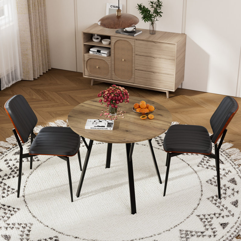 Ensemble de table ronde, Noir, 3 pièces: table, 2 chaises, H 29,52 po x l 31,5 po x P 31,5 po