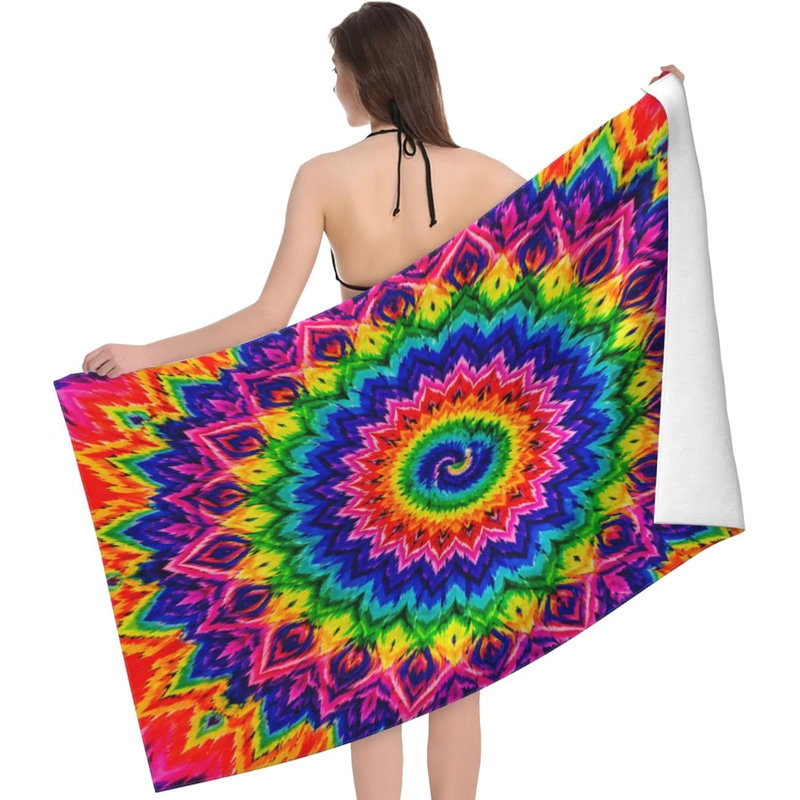 Serviette de plage colorée en microfibre colorée pour homme Mandala