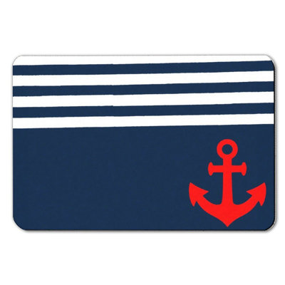 Red Anchor Stripe Print Bath Mat，16L x 24W