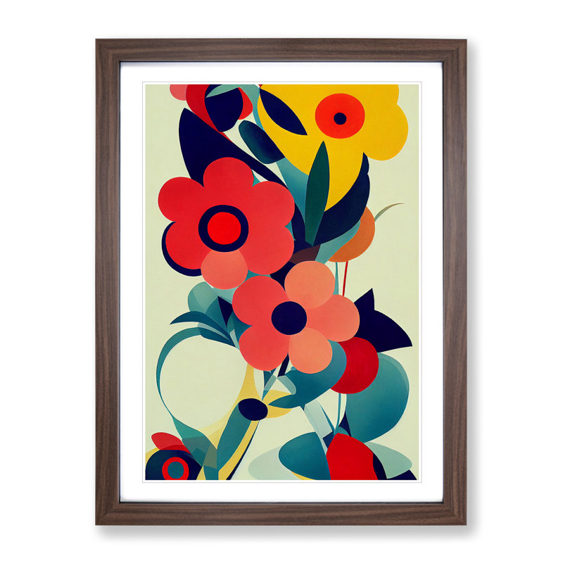The Abstract Flowers No.6 - Wall Art, 48cm H x 36cm W, Walnut Framed Paper, White