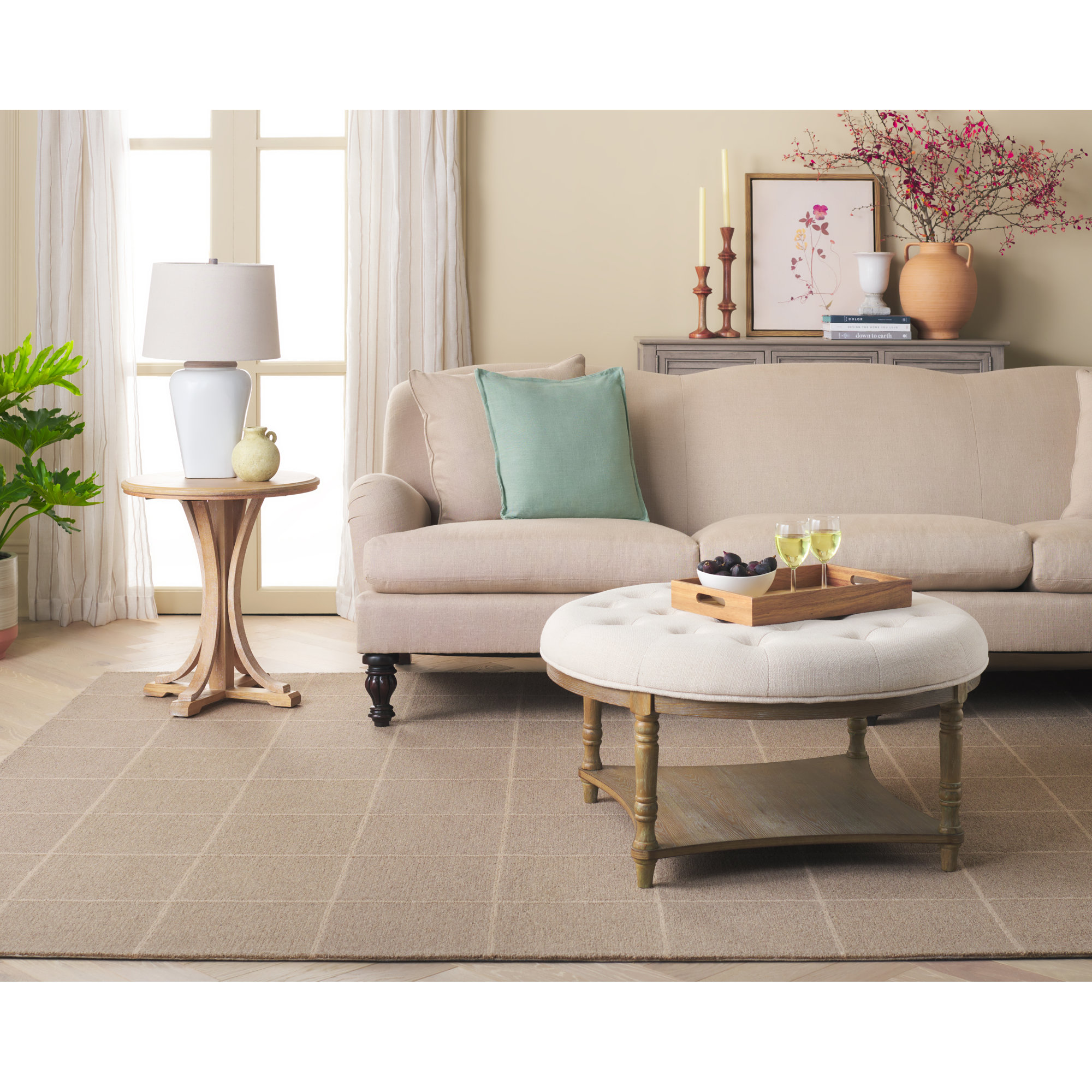  300 Hand Tufted Wool/Cotton with Latex Geometric Rug in Beige, Rectangle 8' x 10'