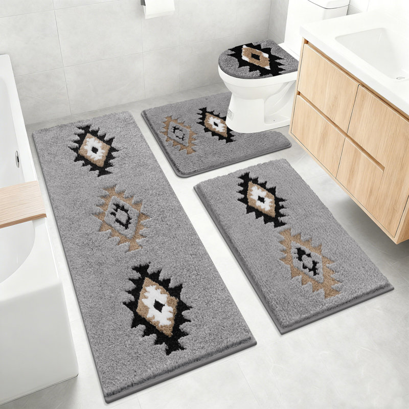 4 Piece Soft Absorbent Microfiber Bath Rug Set With Non-Slip Backing, Gray