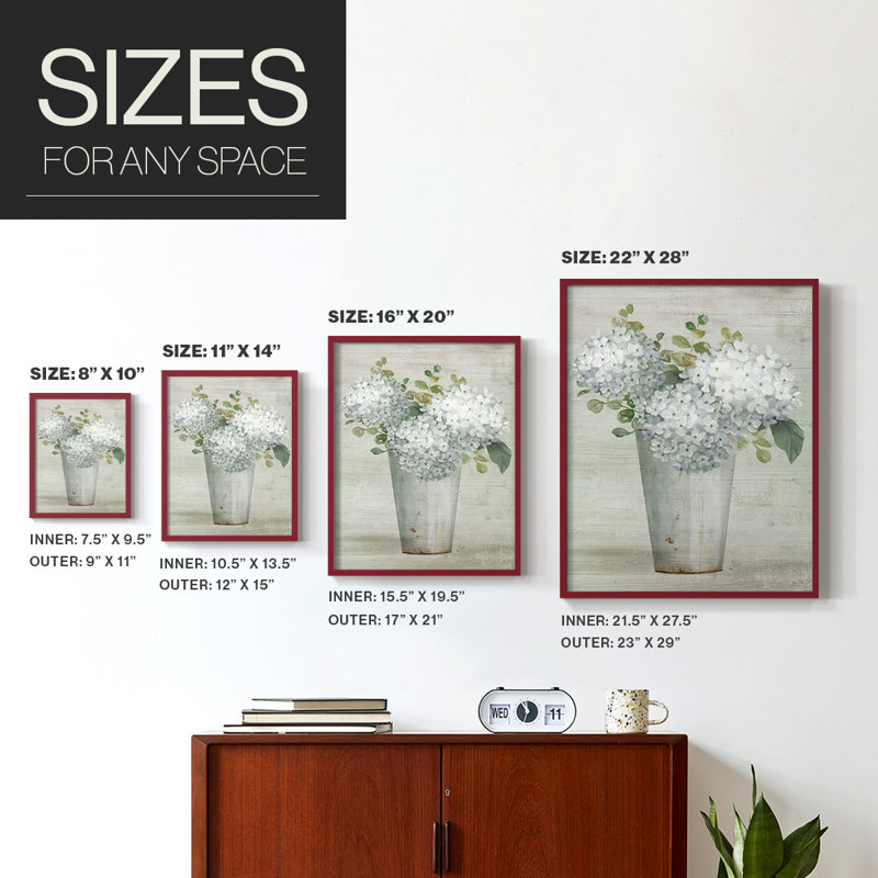 «Simply Hydrangeas II», reproduction encadrée - bois massif, H 11 po x l 9 po, Rouge