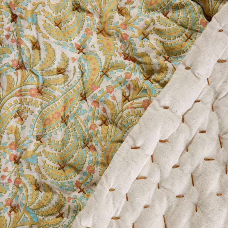 Cotton Blend No Pattern Bedspread, Yellow, W170 x L260cm