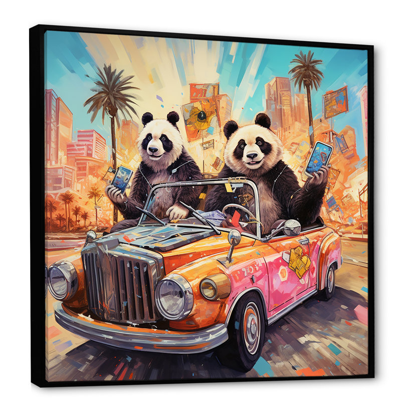 «Bambas Joyride Pandas In Vegas - Panda Animal», art mural, H 36 po x l 36 po x P 1,5 po, Cadre flottant noir