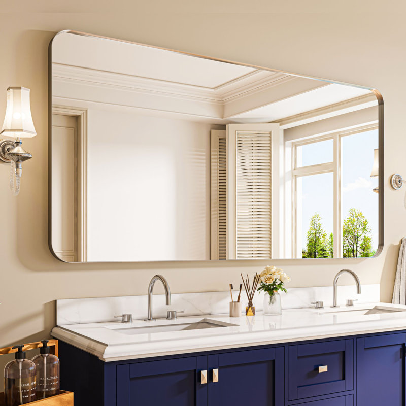 Miroir de salle de bain Waterpar, H 36 po x l 72 po, Argent brossé