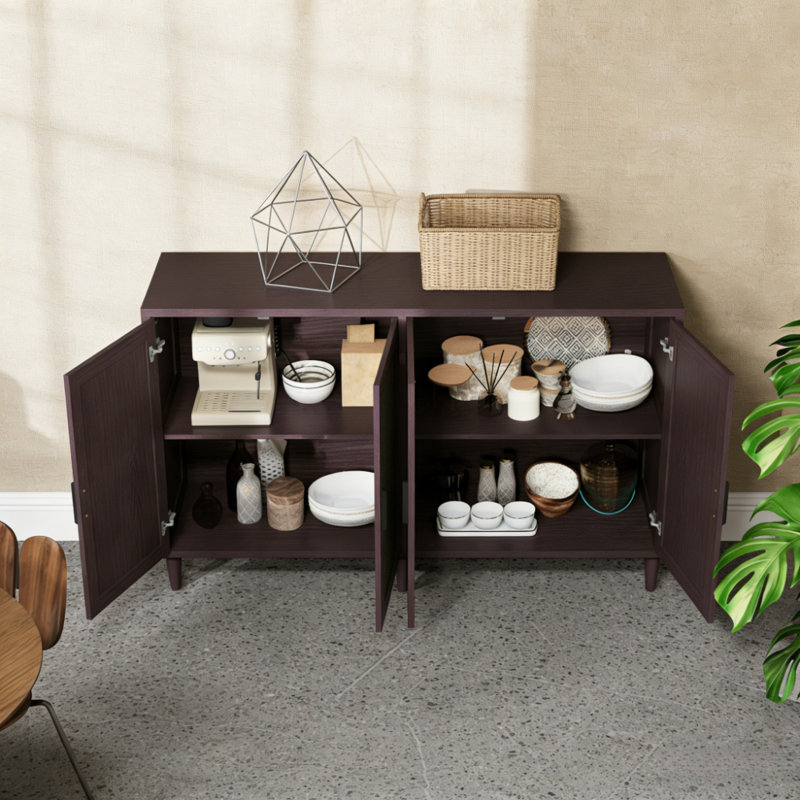 Buffet 4 portes en rotin, Brun