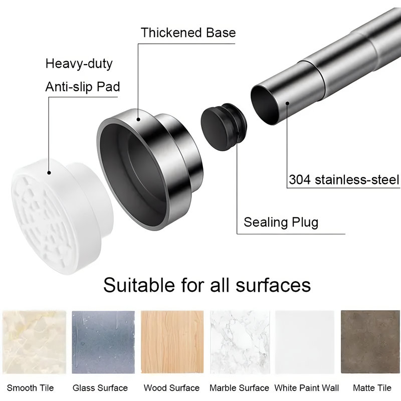 Adjustable White Stainless Steel Tension Shower Rod 43-72 Inches