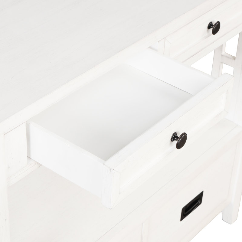 36'' Console Table. Antique White. 4 Drawers & 1 Shelf. Solid Wood Construction. For Living Room, Bedroom, Entryway Table In Pine Wood. Hallway. Spacious Storage Capacity