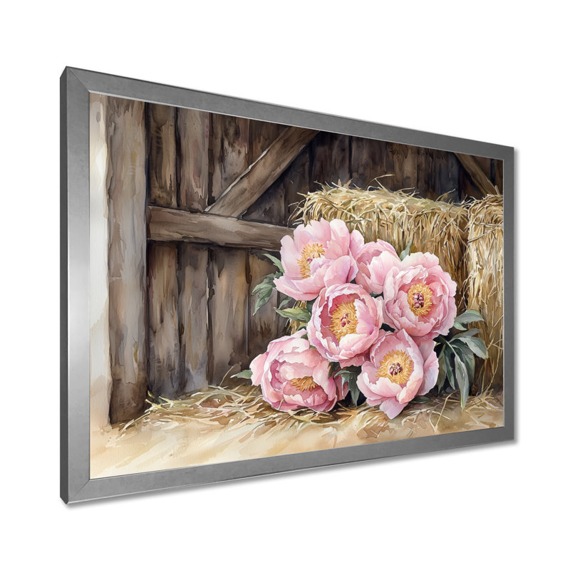Dortha Farm, pivoines dans le Hayloft I - pivoines, art mural, Reproduction encadrée d'une seule photo, Argent argent
