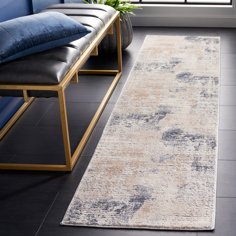 Tapis beige / bleu Kulig 212, Tapis de couloir 2 pi x 8 pi