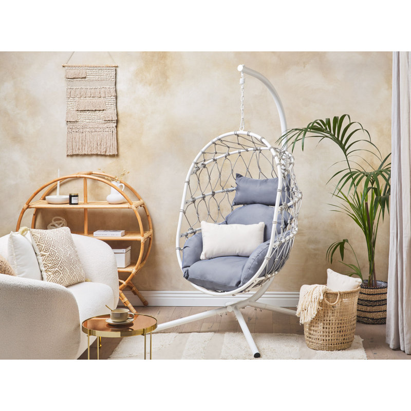 Leasburg Egg Chair with Stand, White, Grey