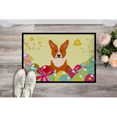 Tapis de porte pour l’extérieur antidérapant de l’île de fêtes corgi Saroyan
