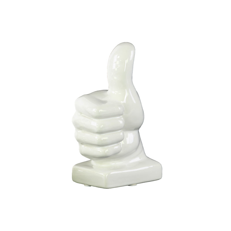 Porcelain Thumbs Up Sculpture on Bass Gloss Finish White, Gloss White