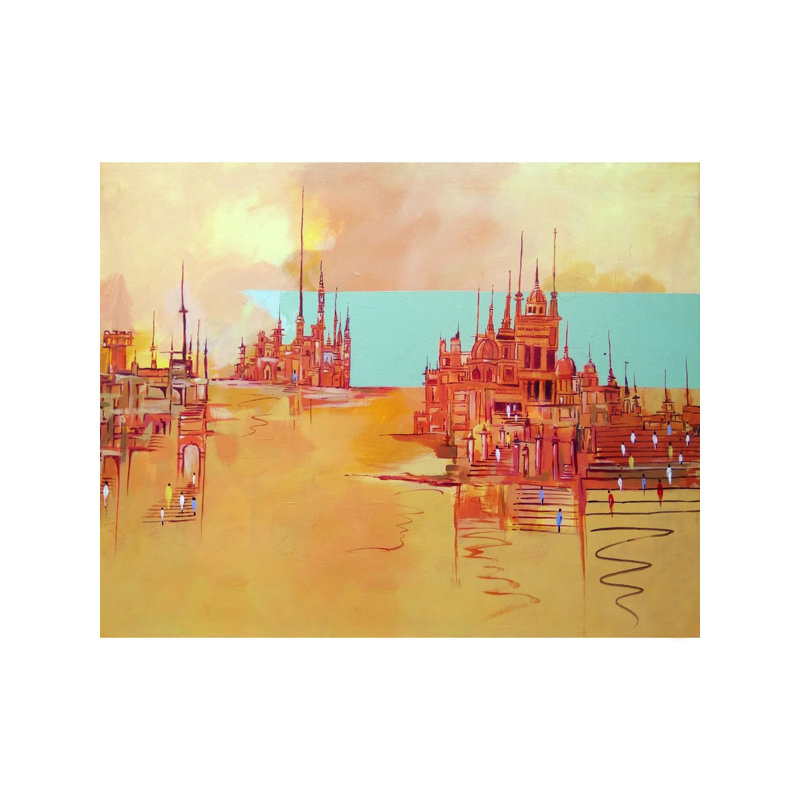 Peuples dans le monument | Acrylique sur toile | Par K B Shikharte