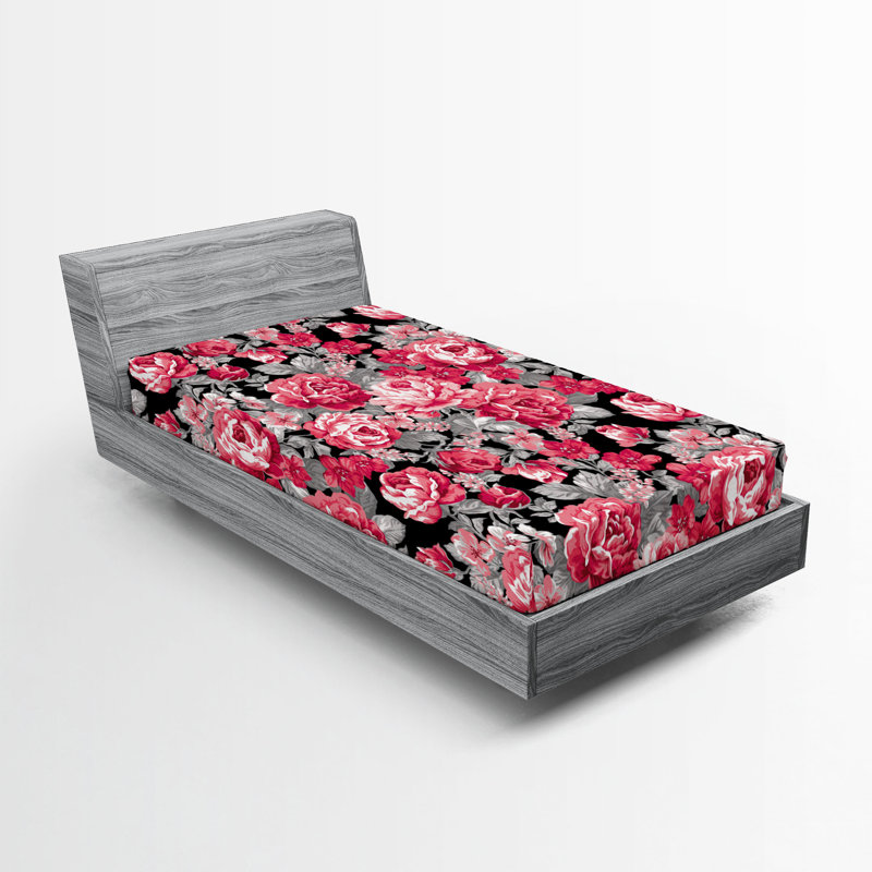 Drap-housse Ambesonne, Drap-housse de taille simple, Rose pastel / motif floral gris pâle