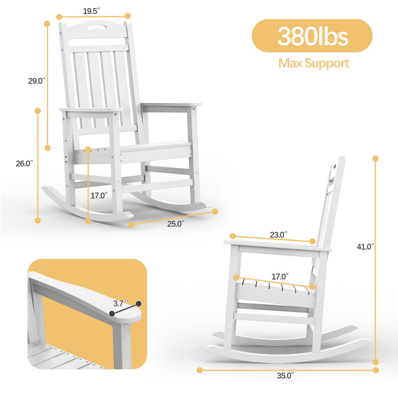 Ensemble de chaises berçantes en PEHD Adirondack, convenant à une utilisation intérieure et extérieure, Blanc
