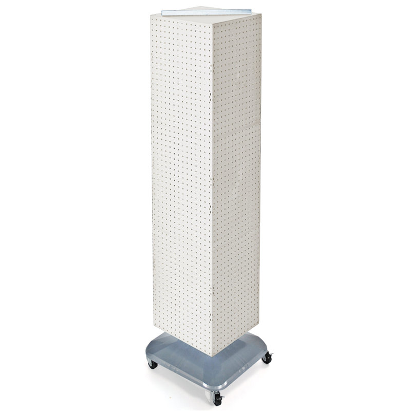 White Four-Sided Pegboard Tower Display with Revolving Base