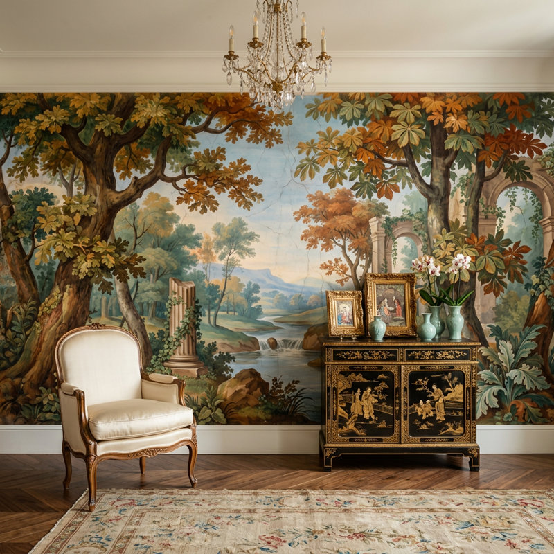 Landscape Mural Wallpaper Classical Ruins Removable River Wall Decor, 160"x108", Peel and Stick