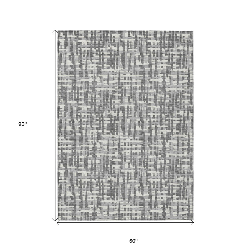 Tapis intérieur gris lavable abstrait 5 pi x 8 pi
