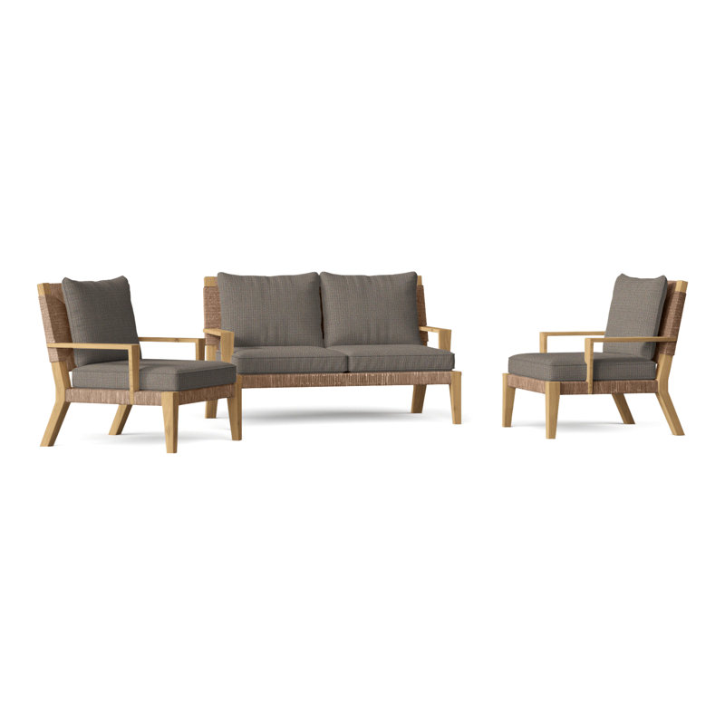 Hadley Outdoor 3 - Piece Teak Conversation Set, Perigold Ishi Beach, Hadley Hemp