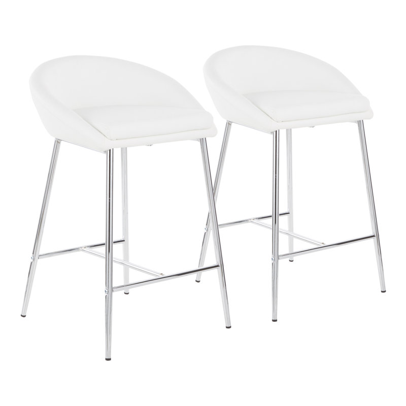 Upholstered Counter Stool with Metal Frame, White, Gold