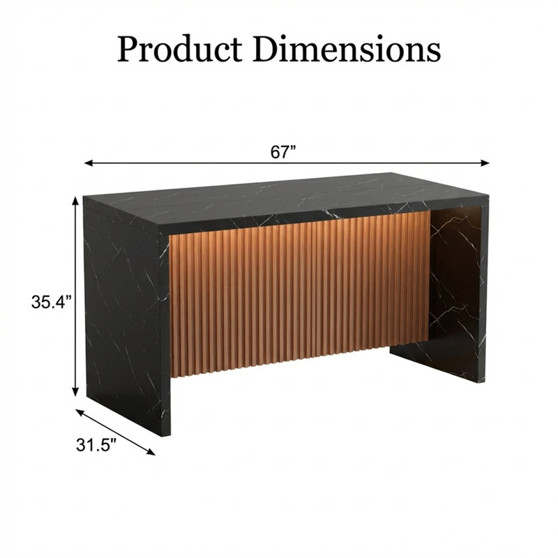 Grande table de salle à manger moderne à DEL avec texture en marbre noir, grand îlot de cuisine de 67 po