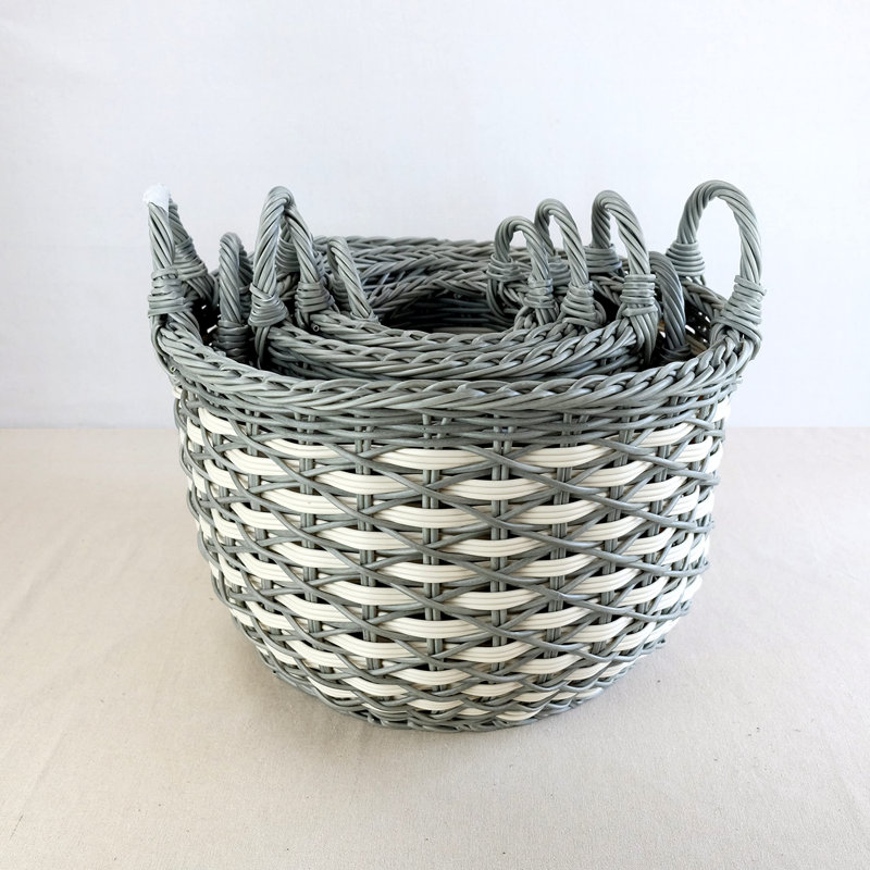 Chesaco Stackable Hand-Woven Wicker Basket Set with Handles