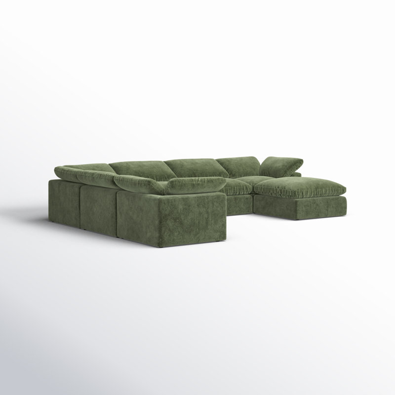 Wonardo Upholstered U-Shaped Sectional, Sagano Green Fabric