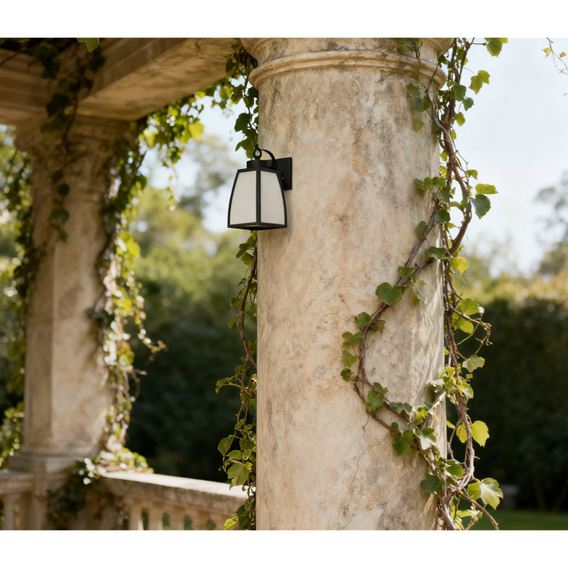 Electric Outdoor Wall Sconce Light Fixture With Frosted Glass Shade, Matte Black Finish, Uses E26 Medium Base Bulb, Dimmable, For Exterior Use