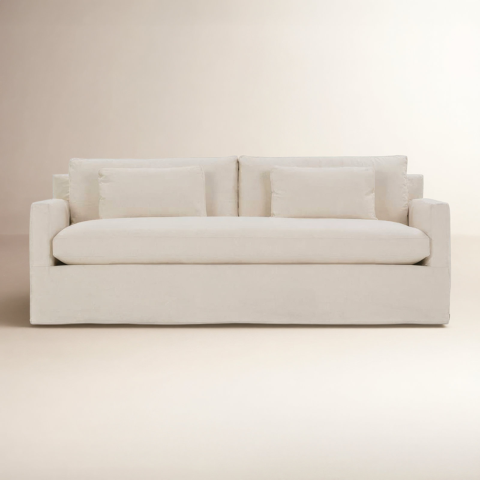 Sylvie Extra Long Sofa (Bench Cushion), Champagne Cotton Blend, 35" H x 100" W x 39" D