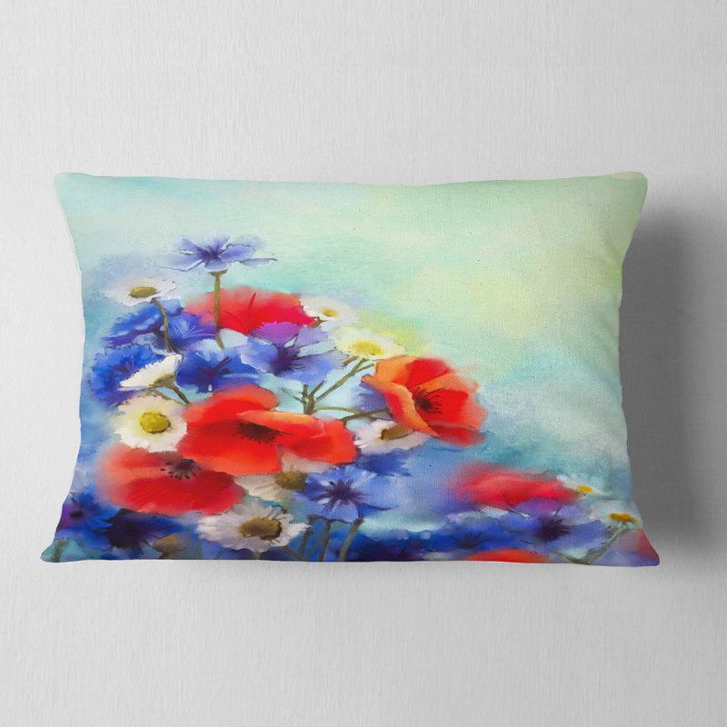 Coussin floral bleuet et marguerite, Rectangle, 12 po x 20 po