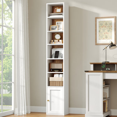 70.9'' Tall Narrow Bookshelf with Storage Cabinet, 7-Tier Skinny Corner Bookcase with Adjustable Shelves