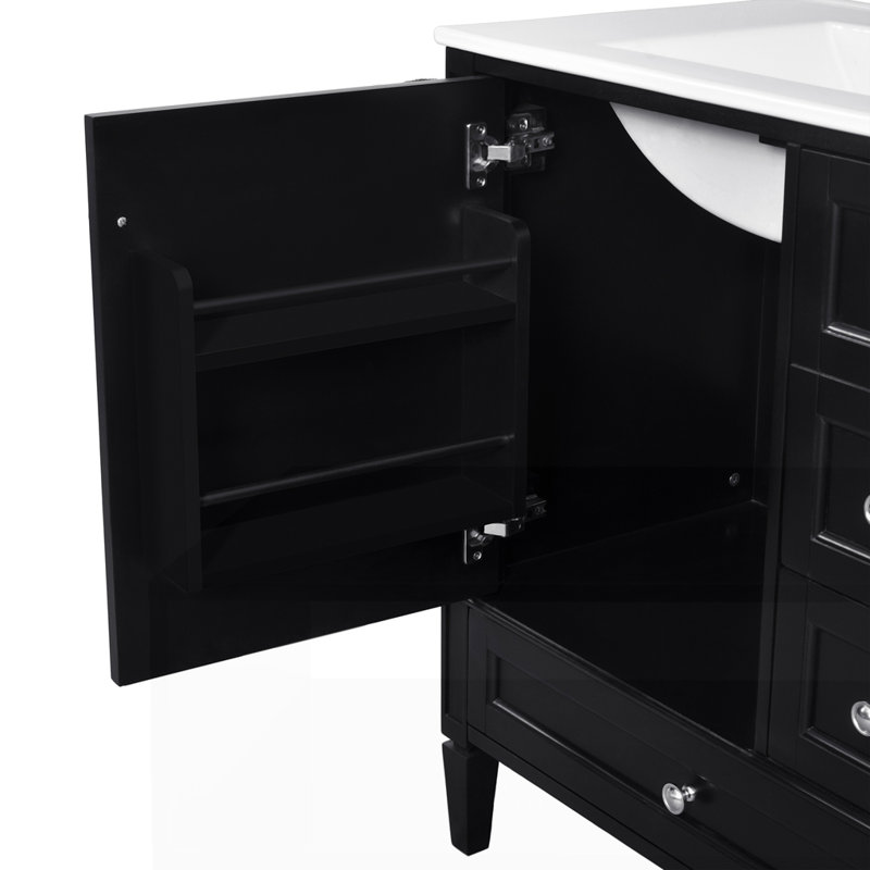 Meuble-lavabo 30 po avec lavabo en céramique, Noir