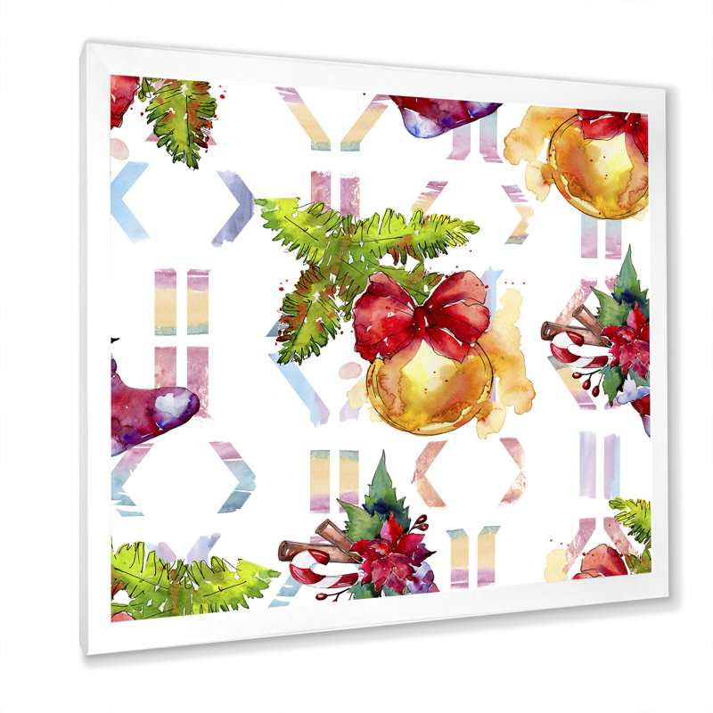 «Christmas Winter Holiday Symbols», impression sur toile, H 16 po x l 16 po x P 1 po, Cadre photo blanc
