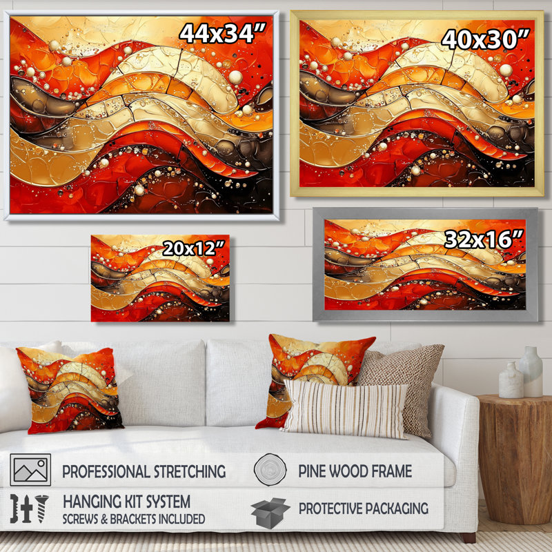 «Red and Gold Geometric Volcano Fragment II», reproduction sur toile géométrique abstraite, 12" H x 20" W, Noir