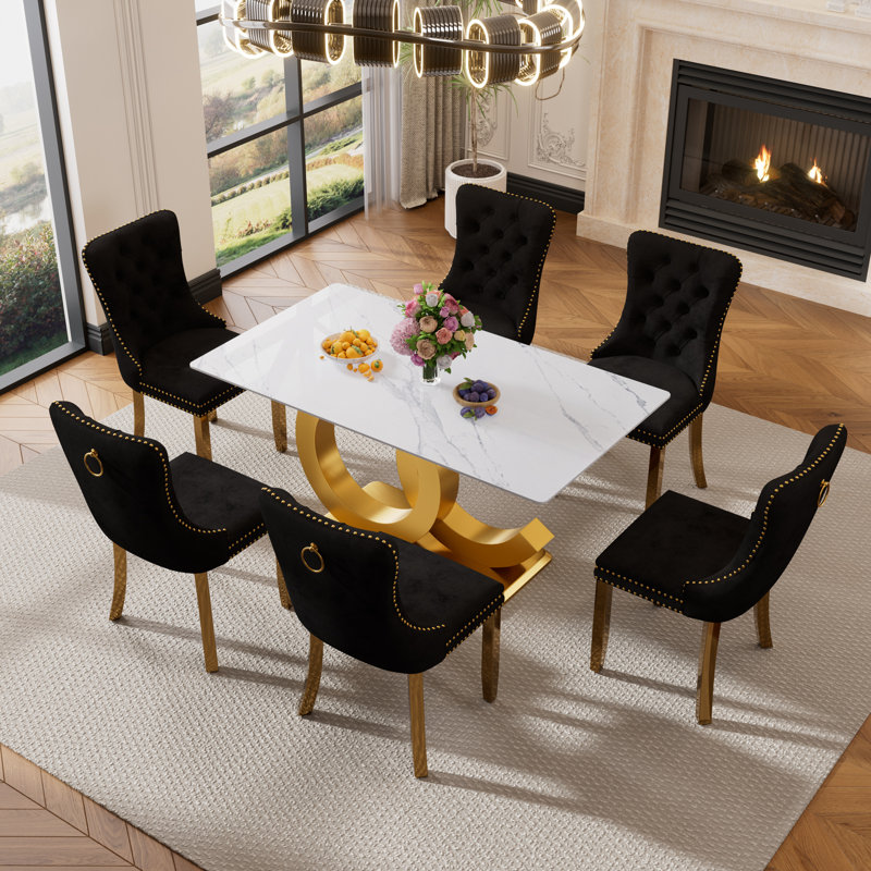 Mackinaw 6 - Person Pedestal Dining Set, Black