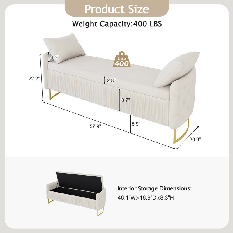 Elegant Full Size Velvet Upholstered Bed Frame Set With Versatile Ottoman Storage