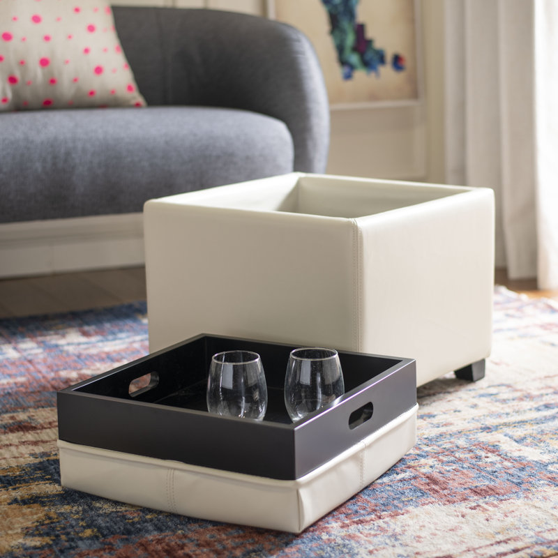 Motto Leather Ottoman, Flat Cream Faux Leather
