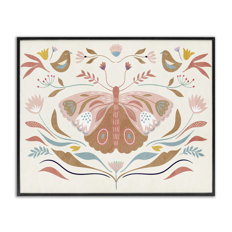  «Boho Folk Moth», estampe numérique par Kim Allen, H 11 po x l 14 po, Giclée encadrée noir minuit