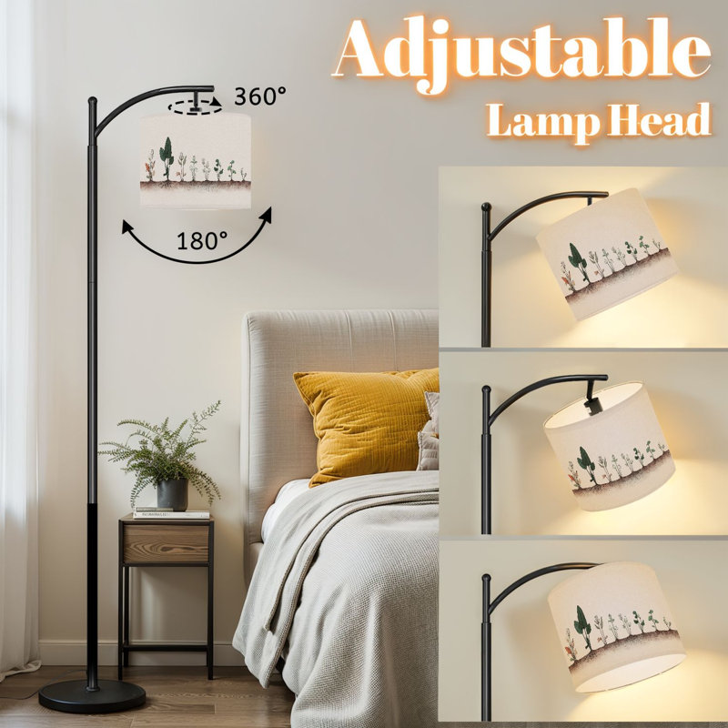 Arc Floor Lamp with Adjustable Lampshade Palm Tree Tropical Beach House Vintage Rustic Boho Banana Plant Banana Standing Lamp 3 Color Temperatures Dimmable Tall Pole Lamp with Foot Switch for Bedroom