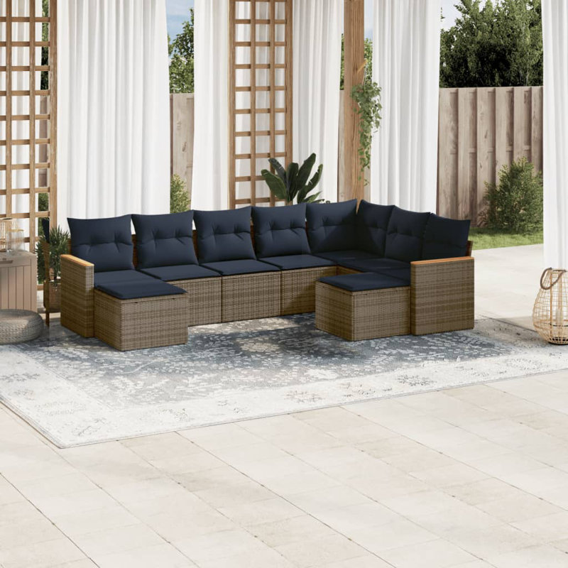 Ensemble de canapé de patio 9 pièces avec coussins en polyester noir Latitude Run®, Gris, Marine