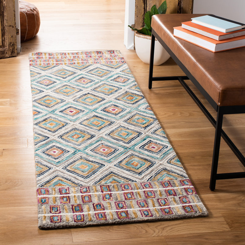 Tapis géométrique en laine touffeté à la main Deyoung, Tapis de couloir 2 pi 3 po x 8 pi