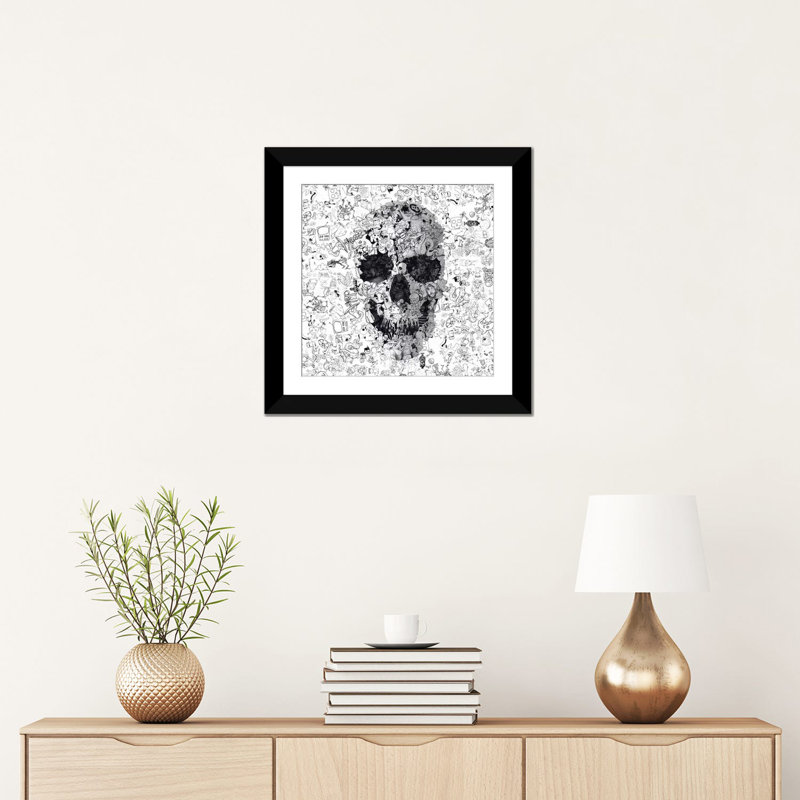 «Doodle Skull, Square» par Ali Gulec, impression sur toile tendue, H 16 po x l 16 po x P 1 po, Papier d'art encadré noir