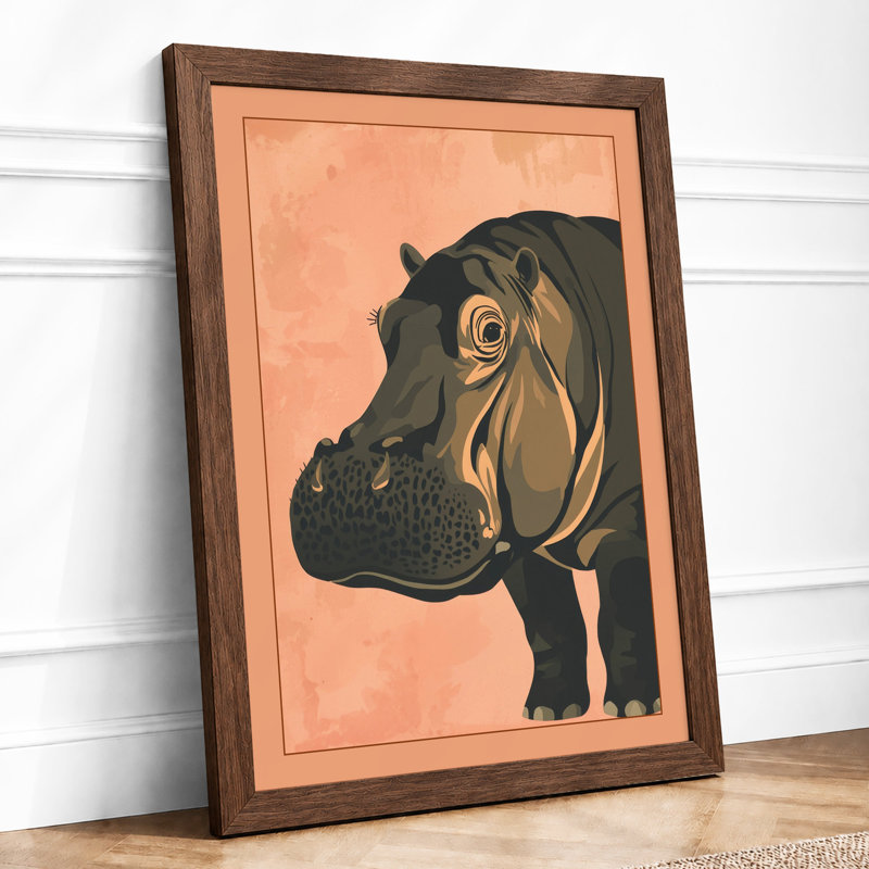 Hippopotamus Profile Modern - Framed Print, A1 - 84.1 x 59.4 cm, Walnut