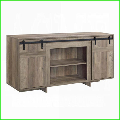 Meuble télé avec 2 portes de grange coulissantes - maison de campagne gris délavé, pour téléviseur de 60 po | Gris | Ferme