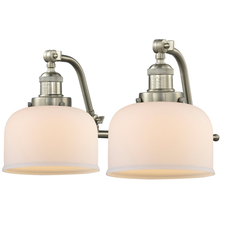 Éclairage pour salle de bain 2 lumières Bonomo Bell, Nickel satiné brossé, Boîtier blanc mat