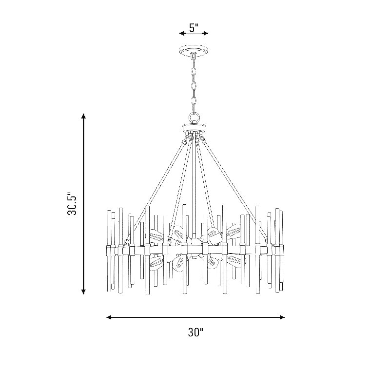 Luminaire suspendu 6 lumières Santiago en noir mat avec accents laiton chaud, H 42,5 po x l 20 po x P 20 po, Six lumières